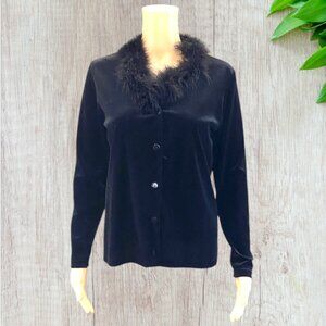 VINTAGE WESTERN CONNECTION  -- Cover Up, Velvet, Faux Fur Collar, Black, Buttons